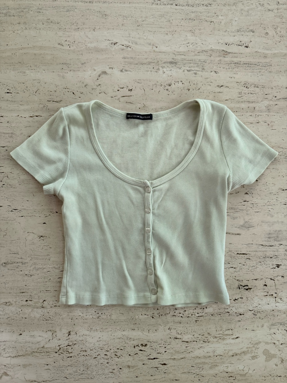 Brandy Melville Mint Green Ribbed Button-Front Scoop Neck Crop Top